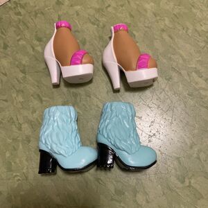 Lot of 2 Bratz Doll High Heel Shoes Boots Blue Fur Pink Stilettos